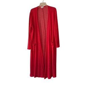 LuLaRoe Womens Open Front Long Red Cardigan Sweater Pockets Lightweight Knit XL